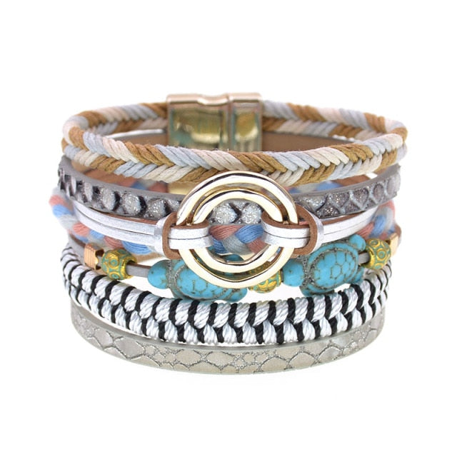 Leather Bracelet Colorful Beaded Bohemia-21