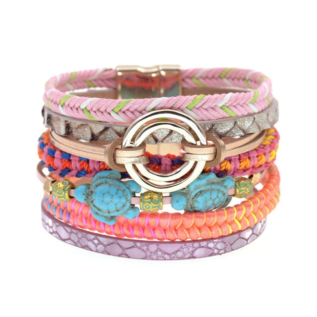 Leather Bracelet Colorful Beaded Bohemia-23