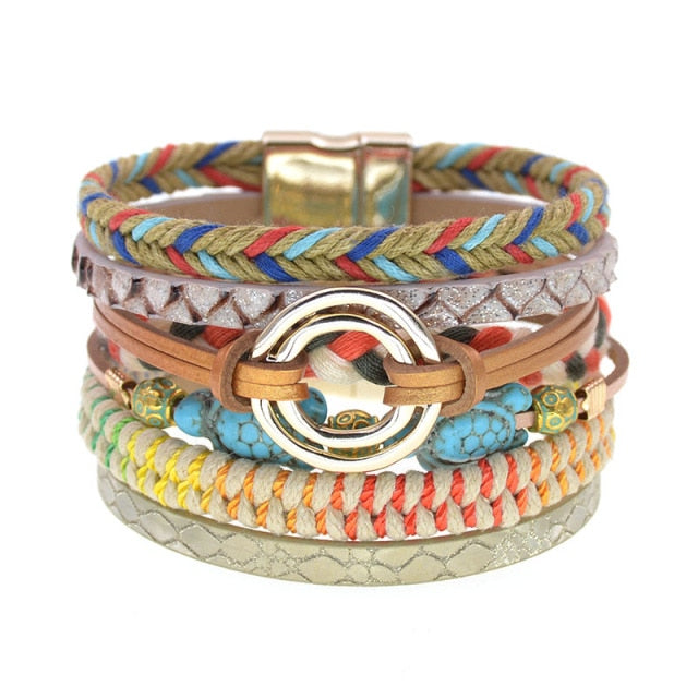 Leather Bracelet Colorful Beaded Bohemia-30