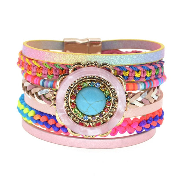 Leather Bracelet Colorful Beaded Bohemia-20