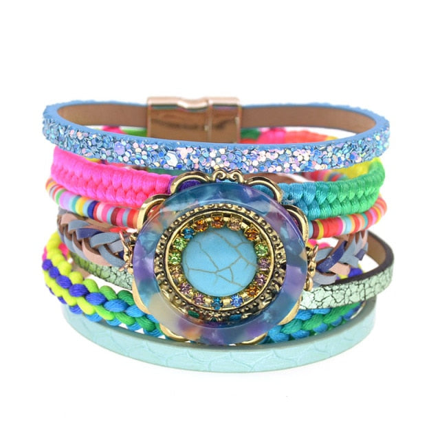 Leather Bracelet Colorful Beaded Bohemia-4