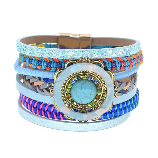 Leather Bracelet Colorful Beaded Bohemia-31