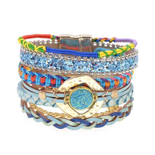 Leather Bracelet Colorful Beaded Bohemia-2