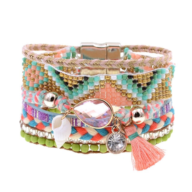 Leather Bracelet Colorful Beaded Bohemia-27