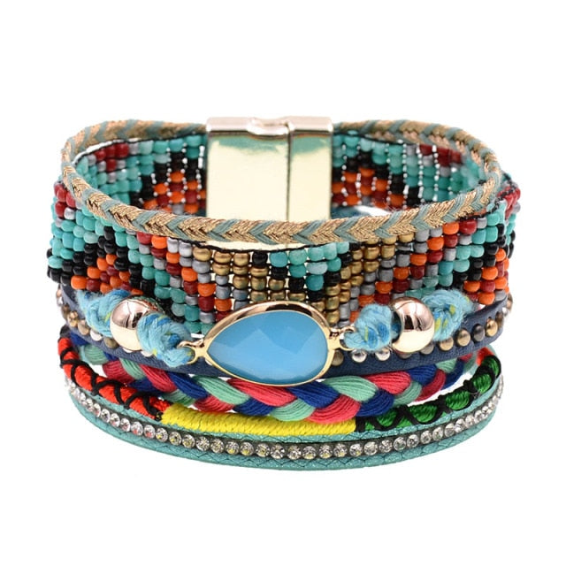 Leather Bracelet Colorful Beaded Bohemia29