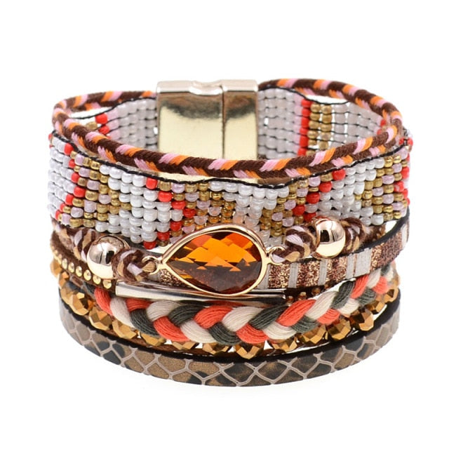 Leather Bracelet Colorful Beaded Bohemia-10