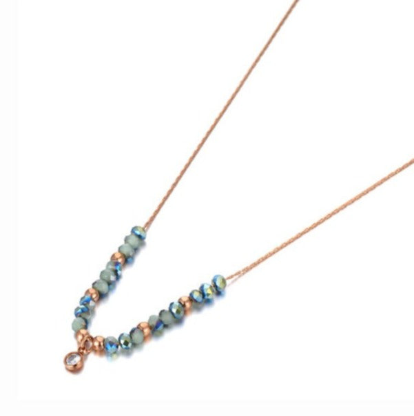 Stainless Steel Colorful Crystal Stone Pendant in Rose Gold Necklace - Boncuque Store