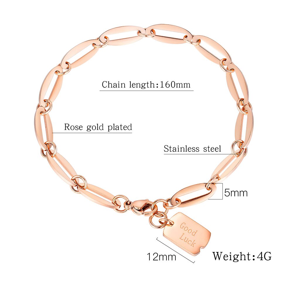 Rose Gold or Steel Color Good Luck Chain Bracelet - Boncuque Store