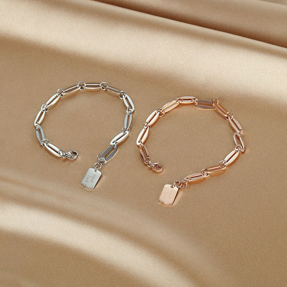 Rose Gold or Steel Color Good Luck Chain Bracelet - Boncuque Store