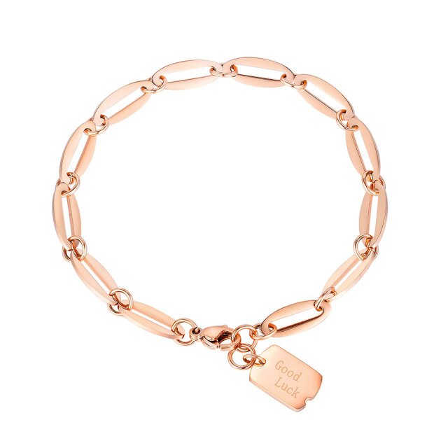 Rose Gold or Steel Color Good Luck Chain Bracelet - Boncuque Store