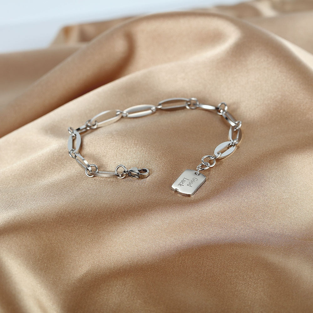 Rose Gold or Steel Color Good Luck Chain Bracelet - Boncuque Store