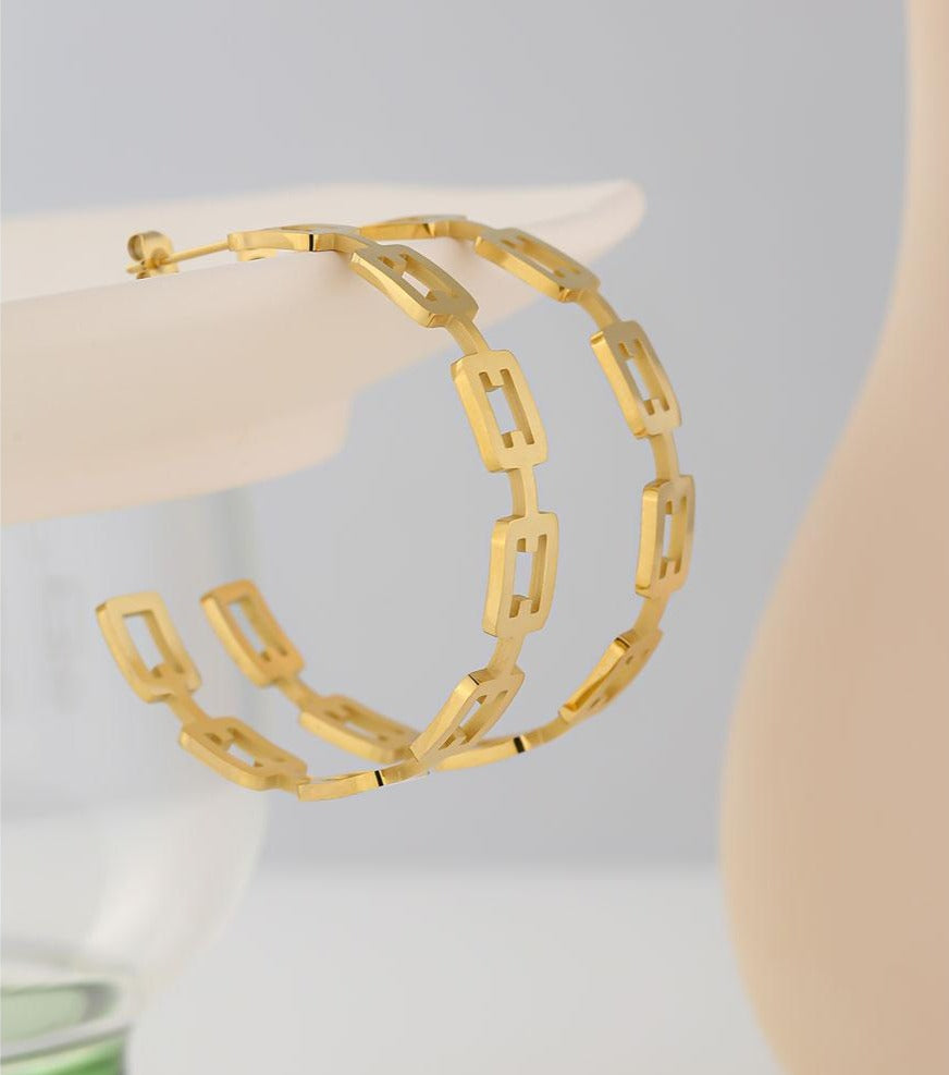 Gold Metal Geometric Earrings Stainless Steel Stud Earrings - Boncuque