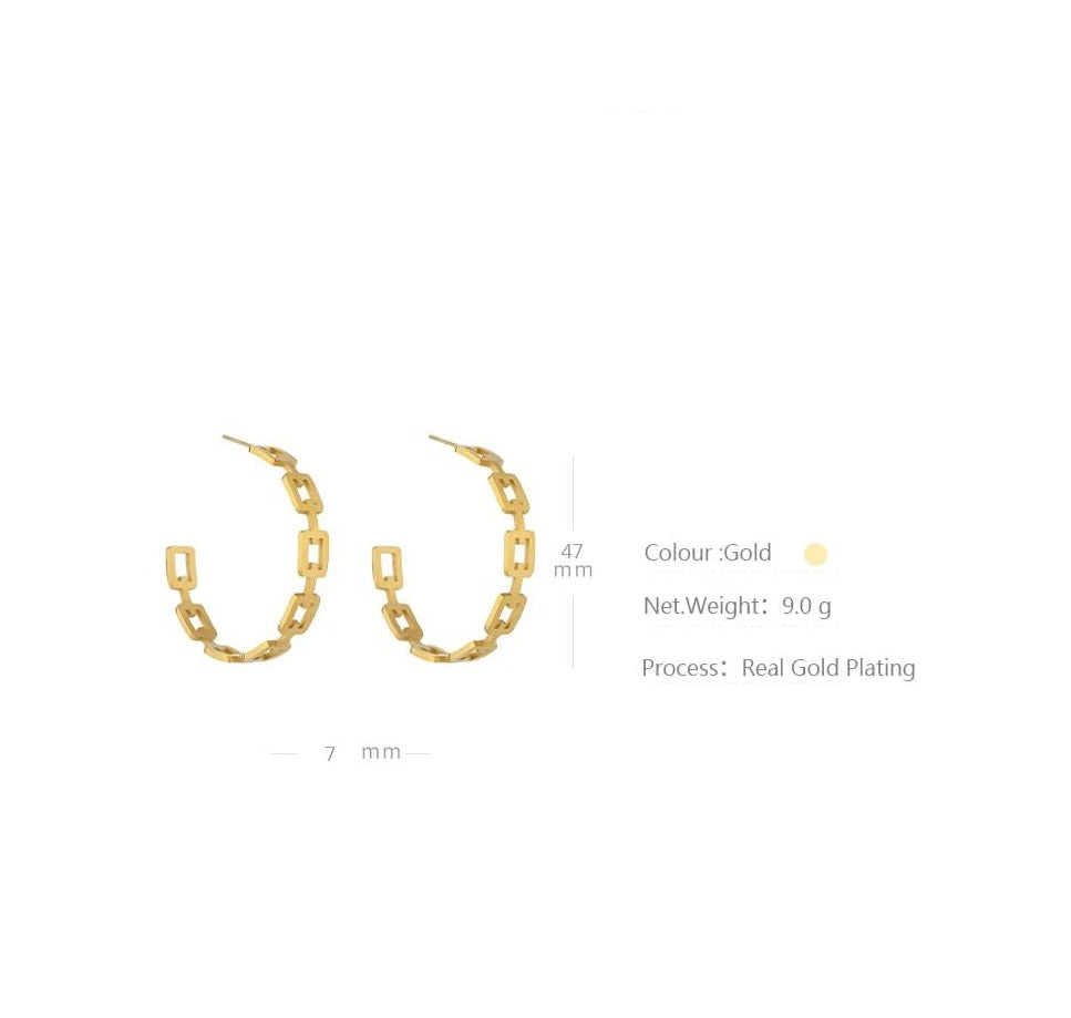 Gold Metal Geometric Earrings Stainless Steel Stud Earrings - Boncuque
