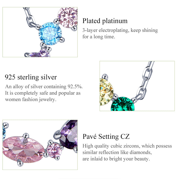 925 Sterling Silver Colorful Cubic Zirconia Circle Necklace - Boncuque Store