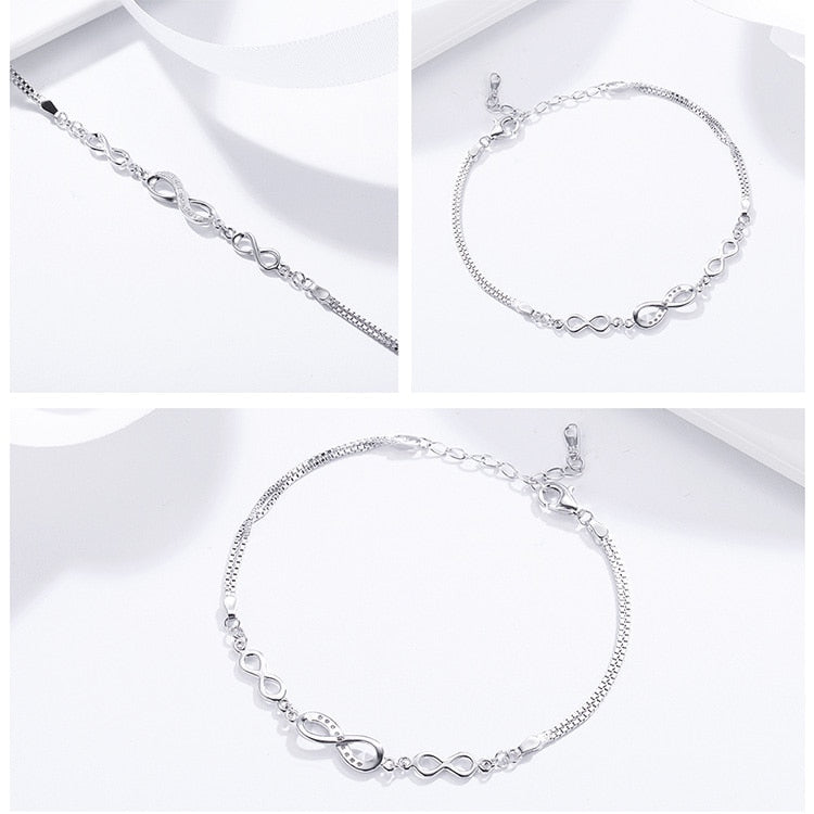 Authentic 925 Sterling Silver Infinity Love Chain, Adjustable Bracelet - Boncuque