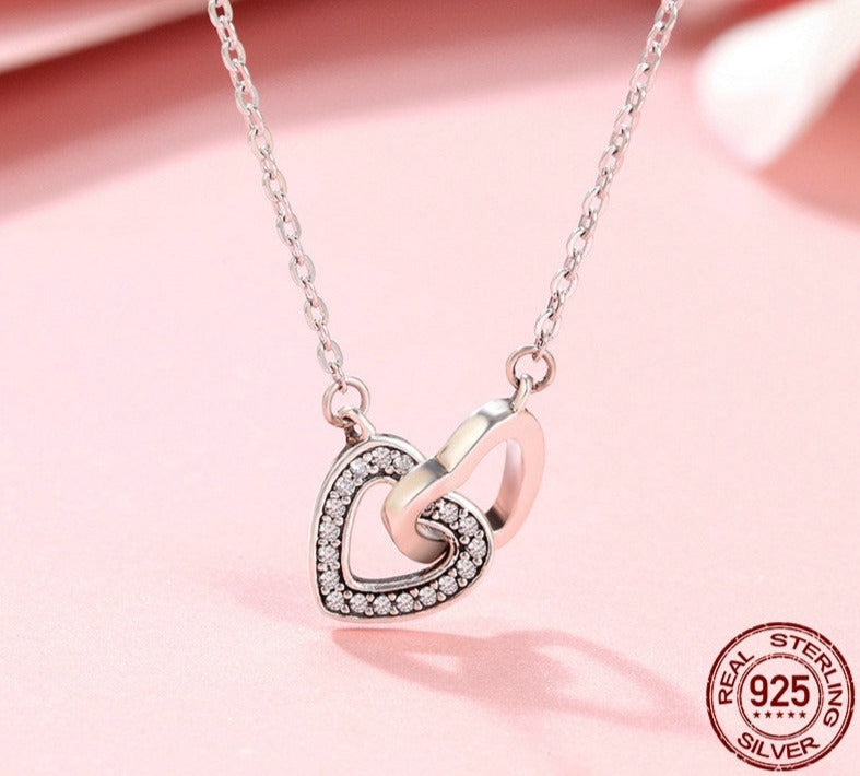 925 Sterling Silver Connected Heart Couple Pendant Necklace - Boncuque Store