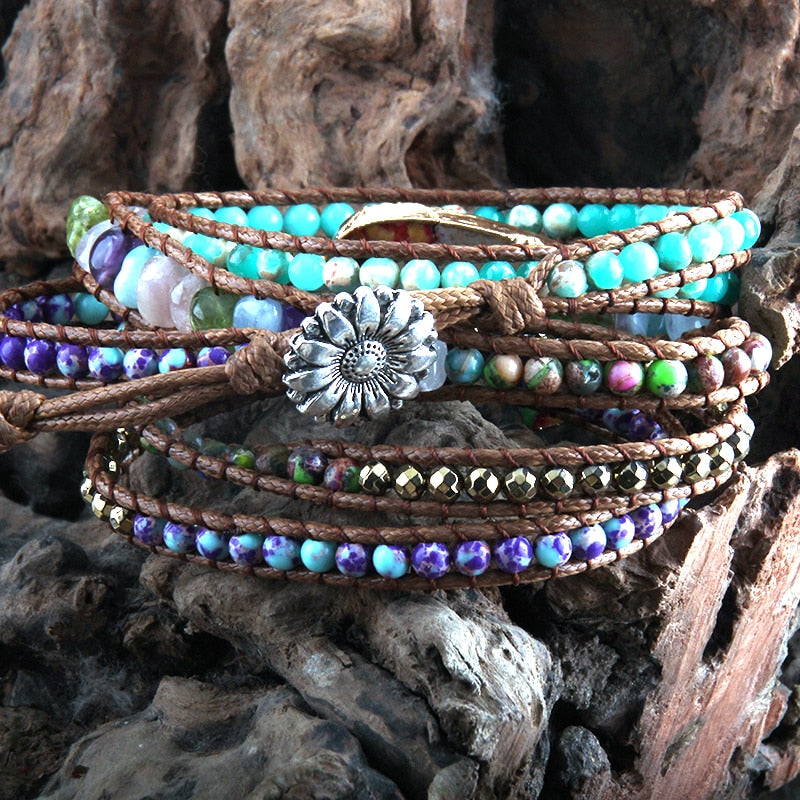 Handmade Bracelet Boho Style Mixed Natural Stones-G-2