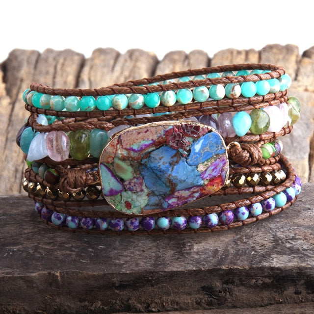 Handmade Bracelet Boho Style Mixed Natural Stones-M-1