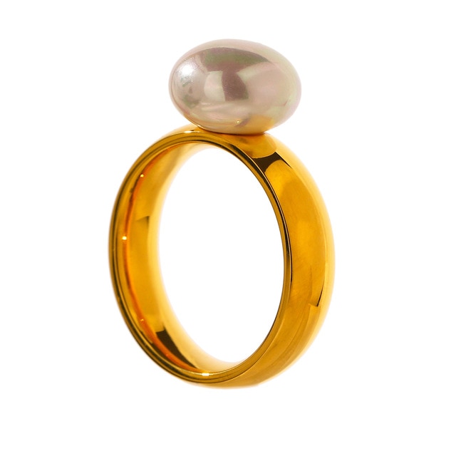 Ring, Elegant Shell Pearl Ring Fashion Gold - Boncuque