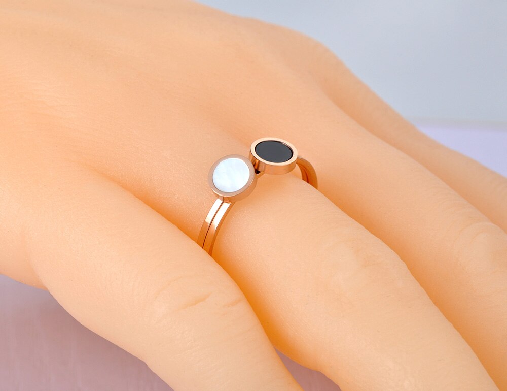 Designer Stainless Steel Ring With Shell, Rose Gold Tone - Boncuque Store