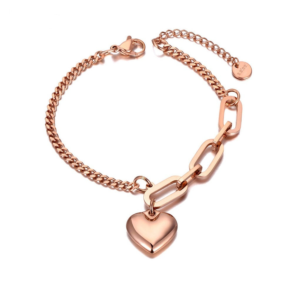 Gold Plated Chain Bracelet Heart, in Three Colors - Boncuque Store