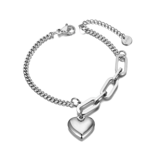 Gold Plated Chain Bracelet Heart, in Three Colors - Boncuque Store