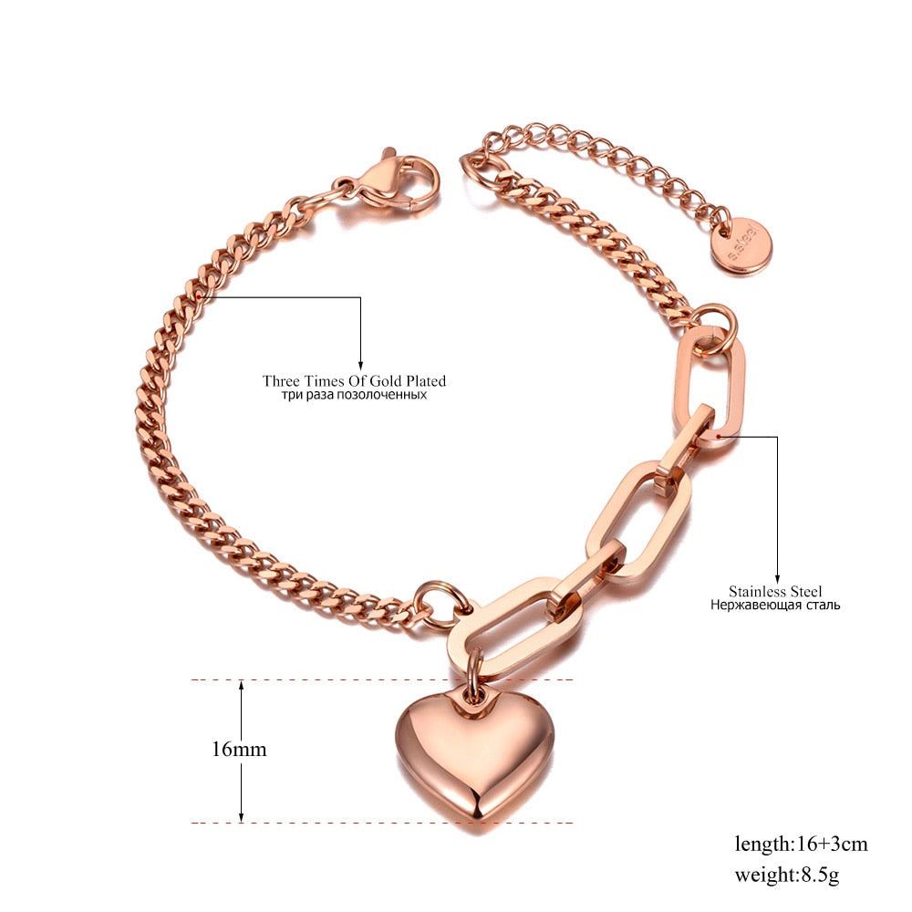 Gold Plated Chain Bracelet Heart, in Three Colors - Boncuque Store