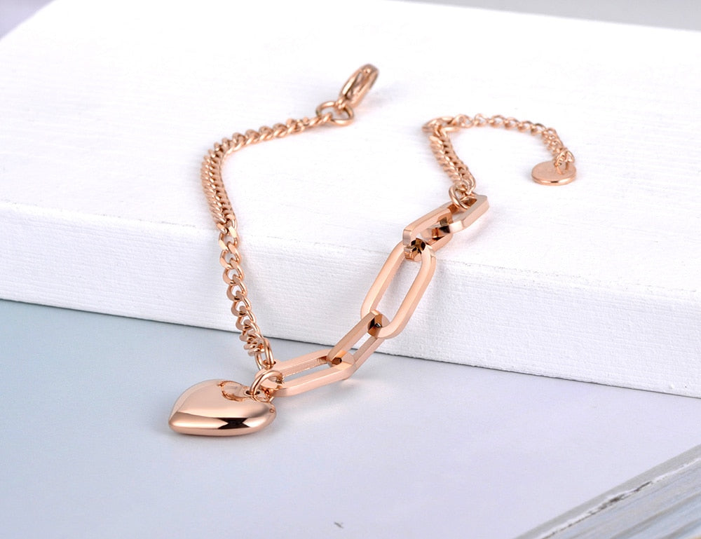 Gold Plated Chain Bracelet Heart, in Three Colors - Boncuque Store