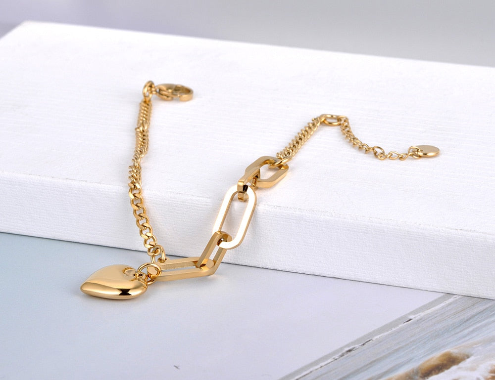 Gold Plated Chain Bracelet Heart, in Three Colors - Boncuque Store