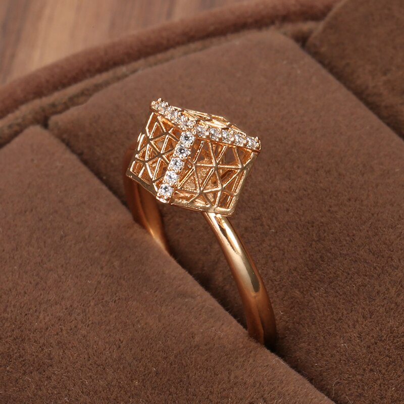 Ring 3D, 585 Rose Gold, Hollow Pattern Three-Dimensional - Boncuque