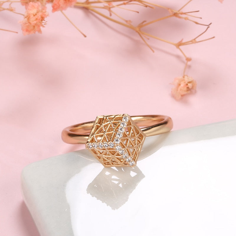 Ring 3D, 585 Rose Gold, Hollow Pattern Three-Dimensional - Boncuque