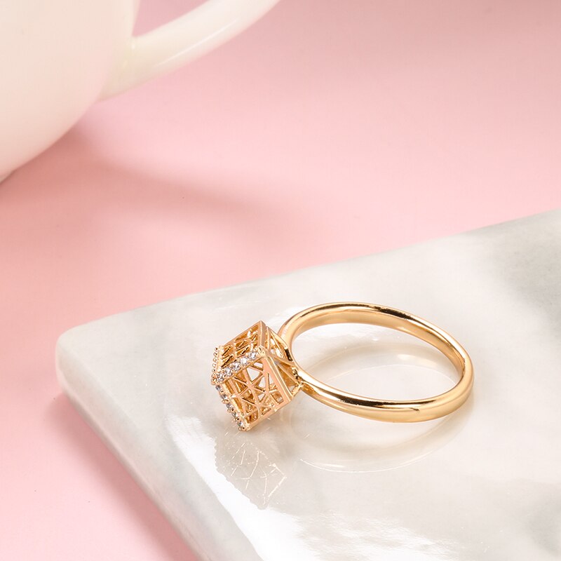 Ring 3D, 585 Rose Gold, Hollow Pattern Three-Dimensional - Boncuque