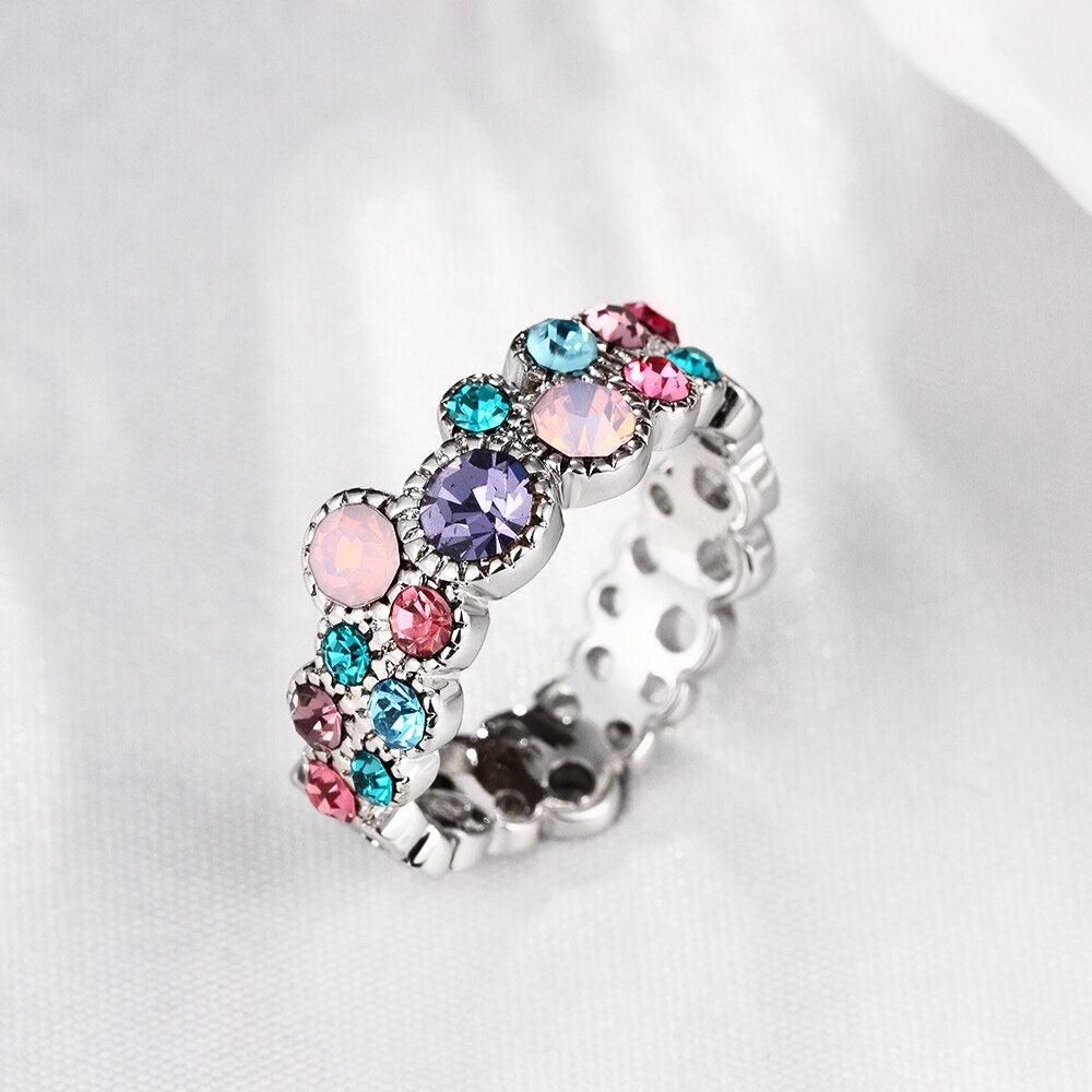 Ring, Colorful Ring With Inlaid Multicolor Rhinestone Tin Alloy - Boncuque