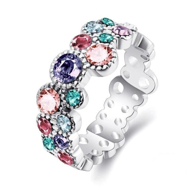 Ring, Colorful Ring With Inlaid Multicolor Rhinestone Tin Alloy - Boncuque