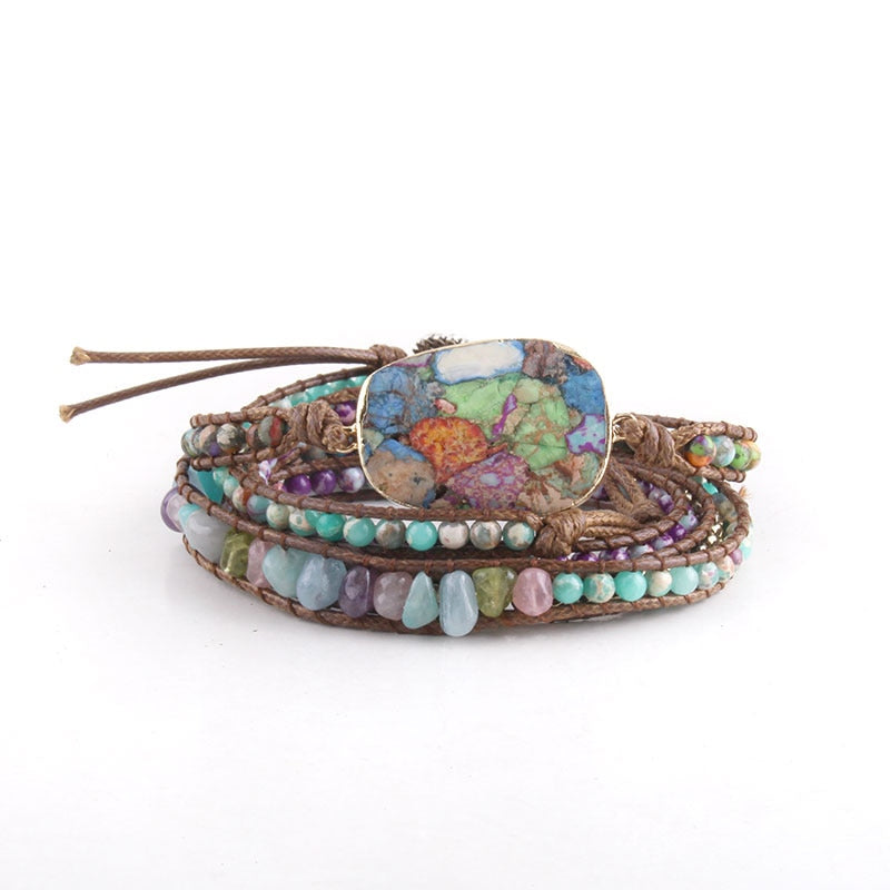 Bracelet Boho Style Mixed Natural Stones-G-2