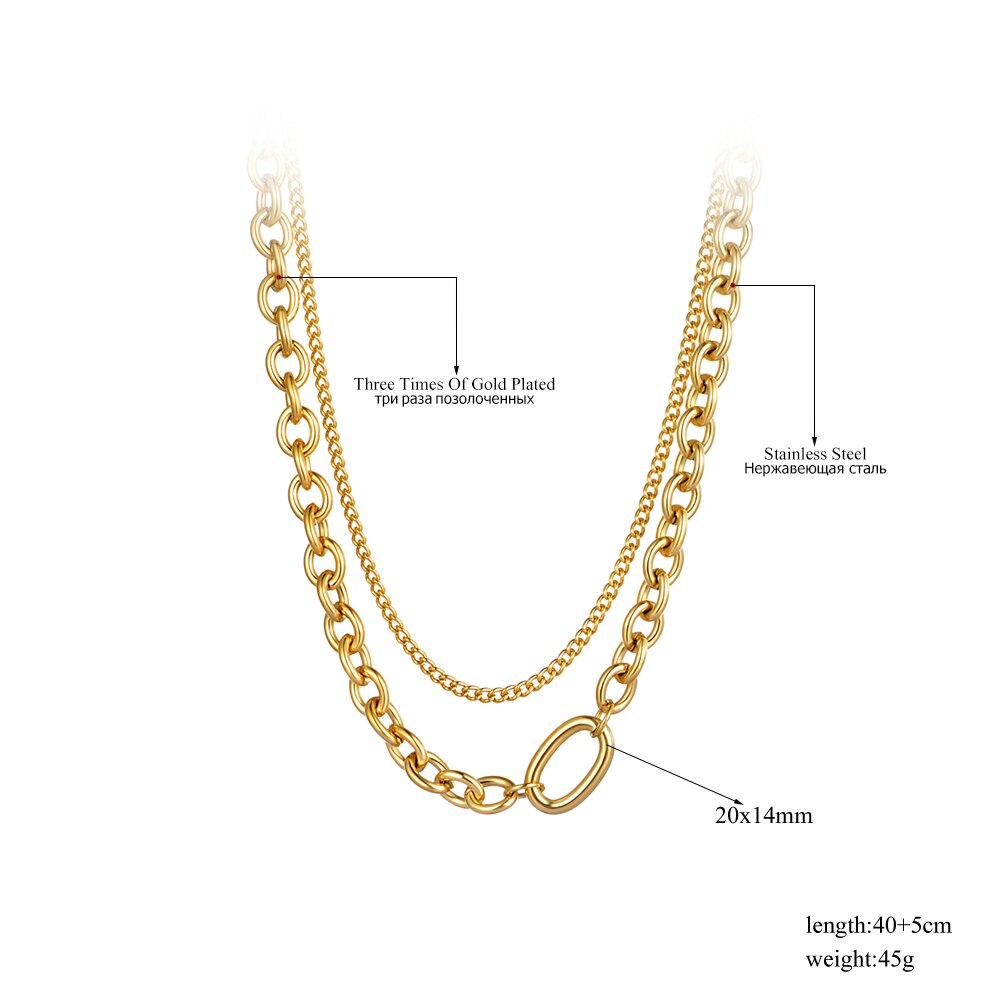 Double Layer Chain Necklace Stainless Steel, Gold Plated - Boncuque Store