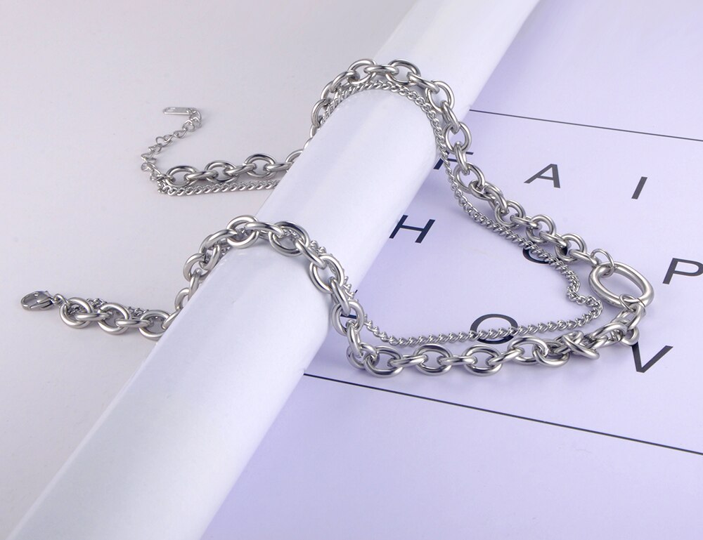 Double Layer Chain Necklace Stainless Steel, Gold Plated - Boncuque Store