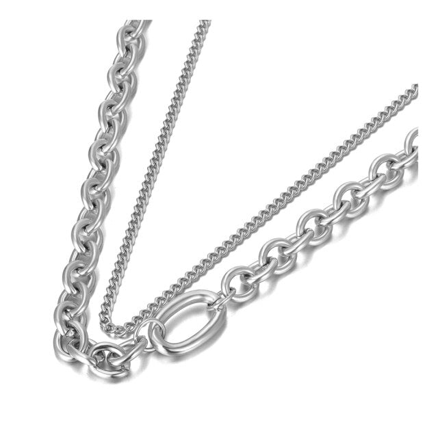 Double Layer Chain Necklace Stainless Steel, Gold Plated - Boncuque Store