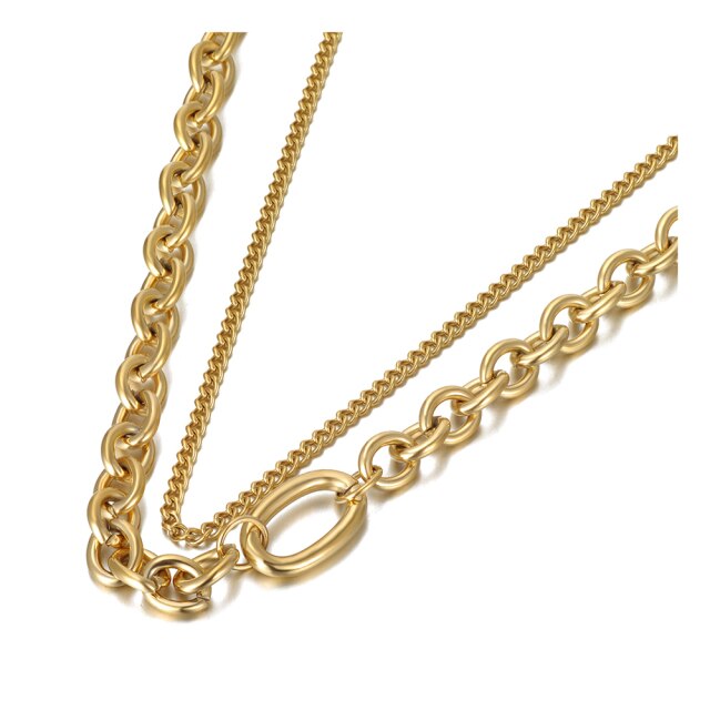 Double Layer Chain Necklace Stainless Steel, Gold Plated - Boncuque Store