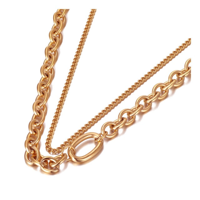Double Layer Chain Necklace Stainless Steel, Gold Plated - Boncuque Store