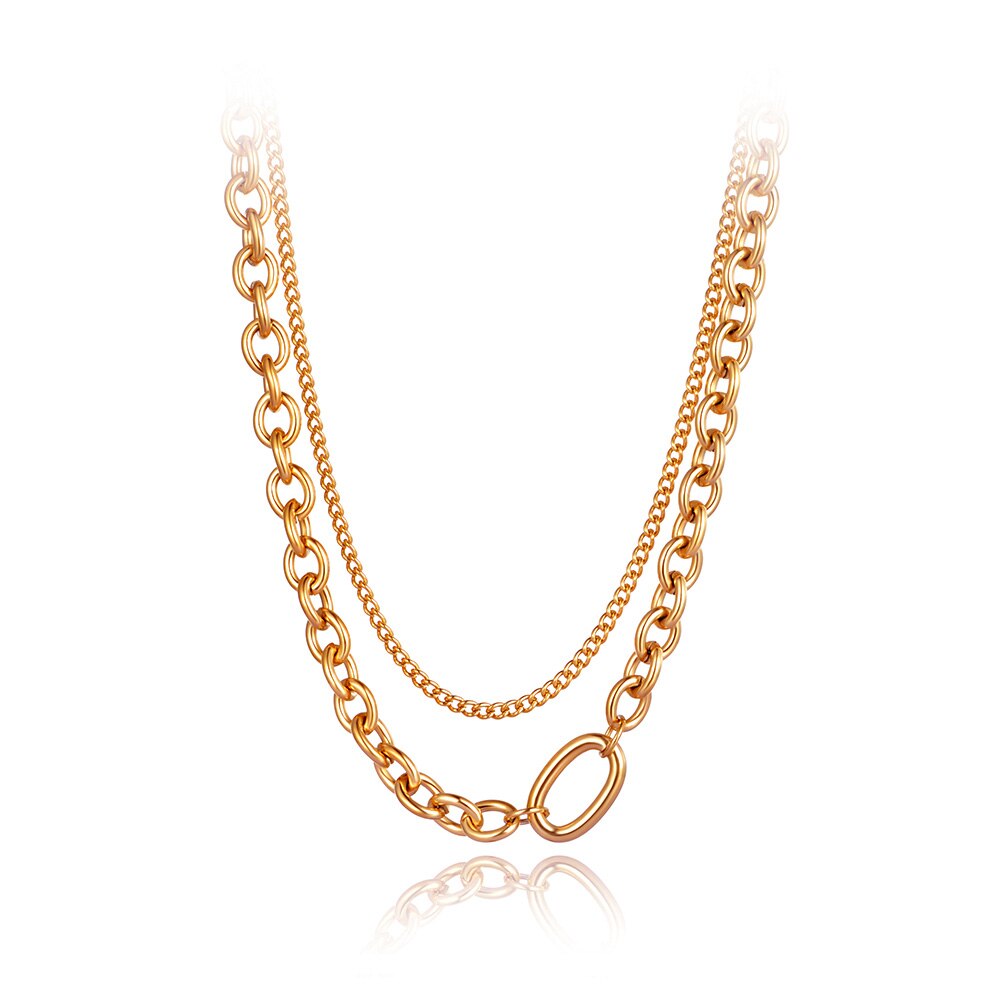 Double Layer Chain Necklace Stainless Steel, Gold Plated - Boncuque Store
