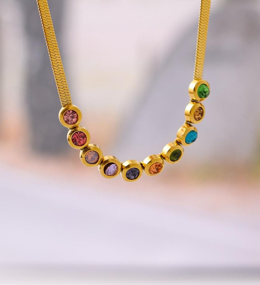 Fashion Rainbow Necklace Stainless Steel 18 K Plated - Boncuque