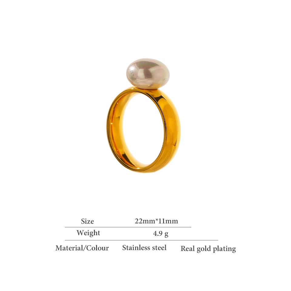 Ring, Elegant Shell Pearl Ring Fashion Gold - Boncuque