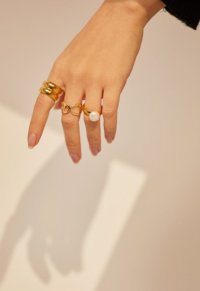 Ring, Elegant Shell Pearl Ring Fashion Gold - Boncuque