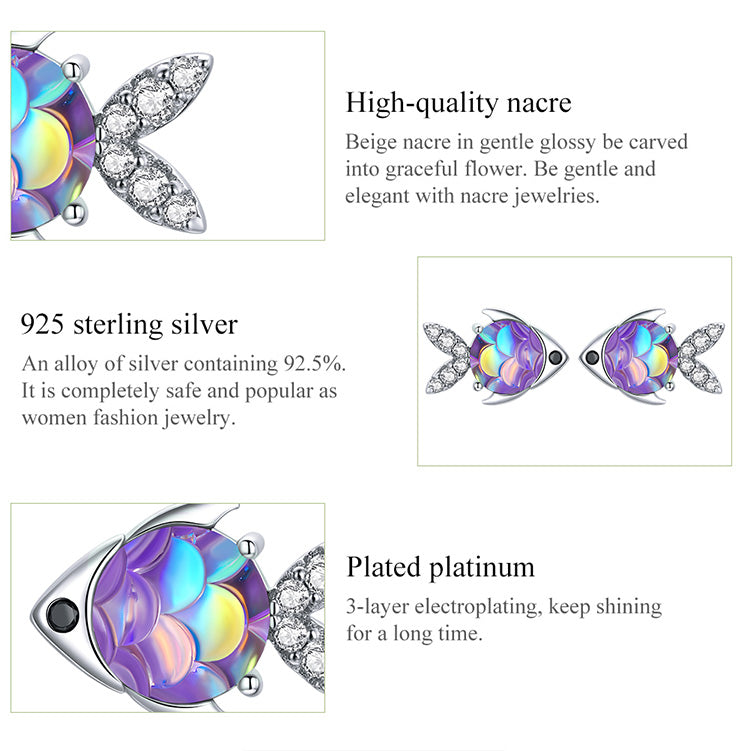 925 Sterling Silver Coloured Little Fish Stud Earrings - Boncuque Store