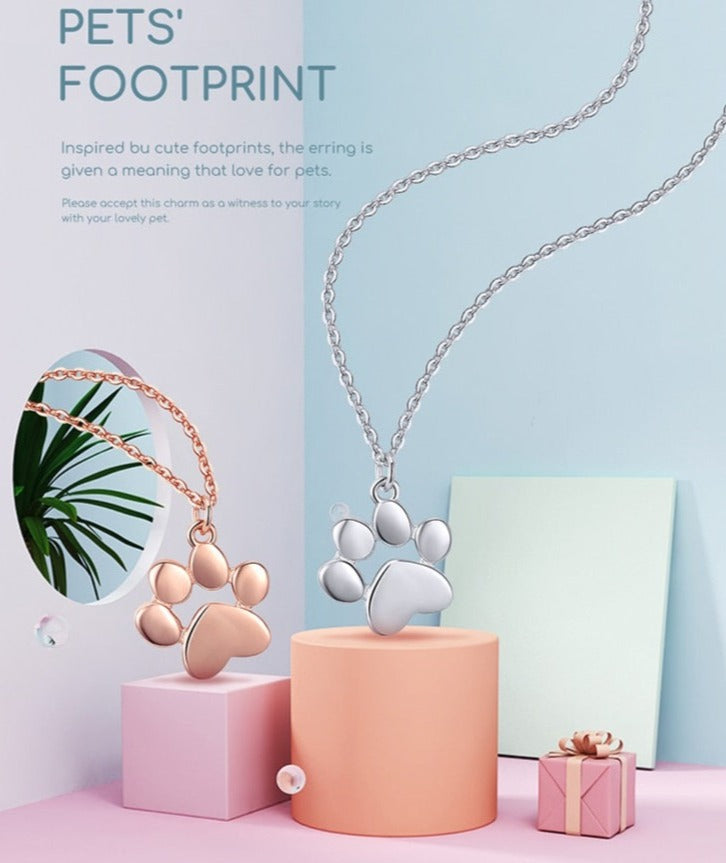 Cute Dog/Cat Footprints Paw Necklace, 925 Silver - Boncuque Store