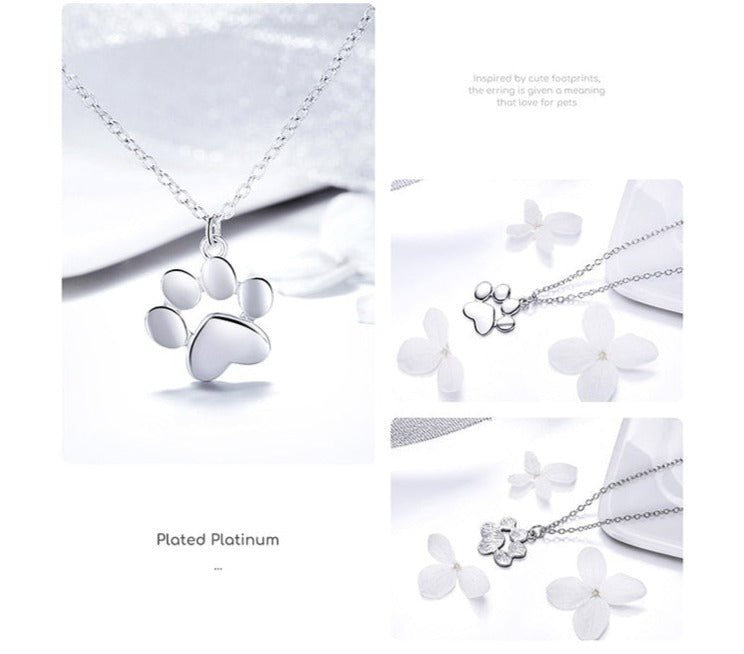 Cute Dog/Cat Footprints Paw Necklace, 925 Silver - Boncuque Store