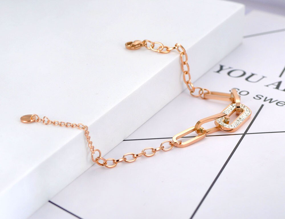 Stainless Steel & Rhinestone Chain Bracelet in Two Colors - Boncuque Store