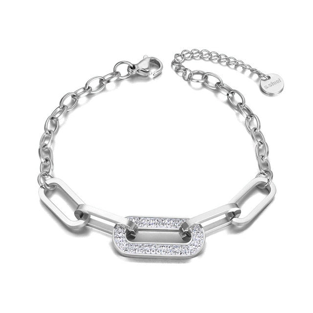 Stainless Steel & Rhinestone Chain Bracelet in Two Colors - Boncuque Store