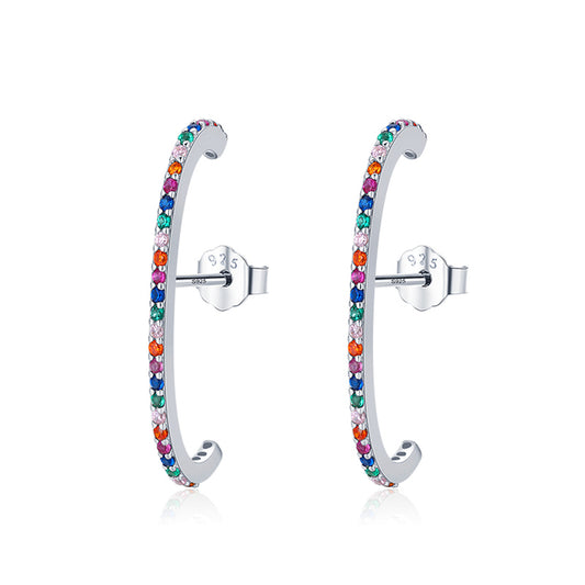 925 Sterling Silver Sparkling Colorful Cubic Zirconia Earrings - Boncuque Store